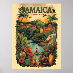 Poster Illustration de voyage à la Jamaïque de style vint