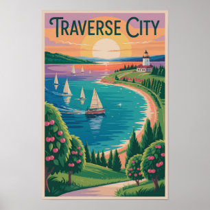 Poster Illustration de voyage à Traverse City sur le lac
