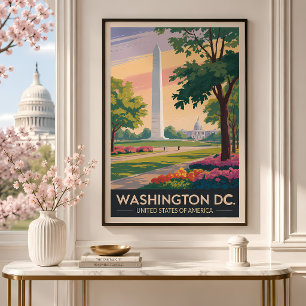 Poster Illustration de voyage à Washington DC style vinta