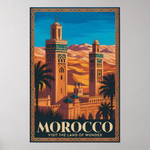 Poster Illustration de voyage dans le désert marocain Art