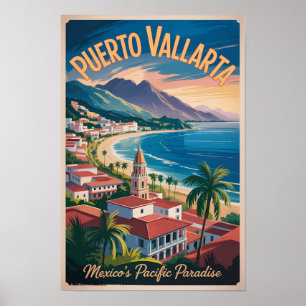 Poster Illustration de voyage d'art à Puerto Vallarta au 