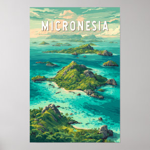 Poster Illustration de voyage d'art vintage de Micronésie