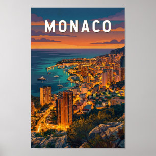 Poster Illustration de voyage d'art vintage de Monaco