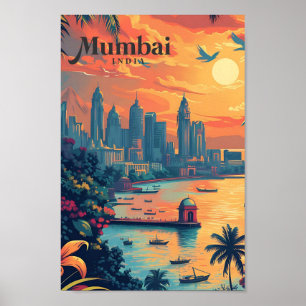 Poster Illustration de voyage d'Art Vintage de Mumbai Ind