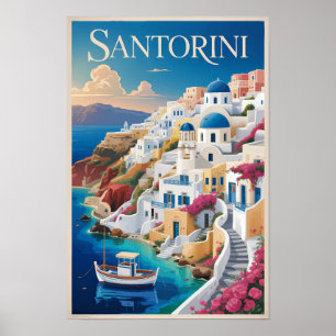 Poster Illustration de voyage d'art vintage de Santorin G
