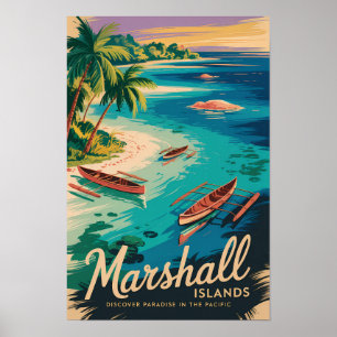 Poster Illustration de voyage de la côte des îles Marshal