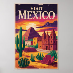 Poster Illustration de voyage de la culture mexicaine vin
