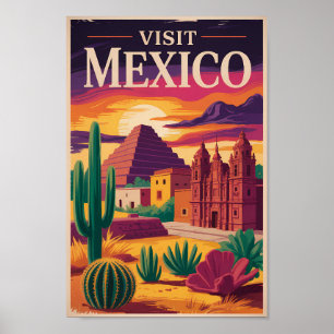 Poster Illustration de voyage de la culture mexicaine vin