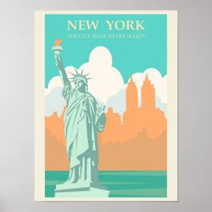 Poster Illustration de voyage de la dame de la liberté de