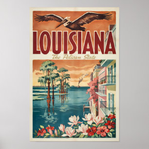 Poster Illustration de voyage de l'État du Pélican de Lou