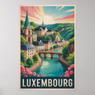 Poster Illustration de voyage de paysage luxembourgeois A