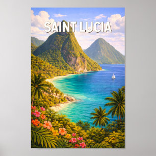 Poster Illustration de voyage de Sainte-Lucie Art vintage