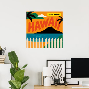 Poster Illustration de voyage des îles hawaïennes rétro v