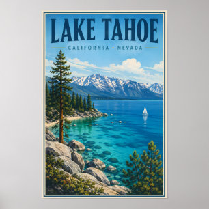 Poster Illustration de voyage du lac Tahoe Californie Nev