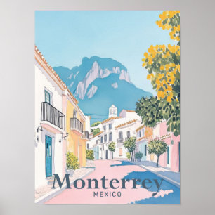 Poster Illustration de voyage en aquarelle Monterrey Mexi