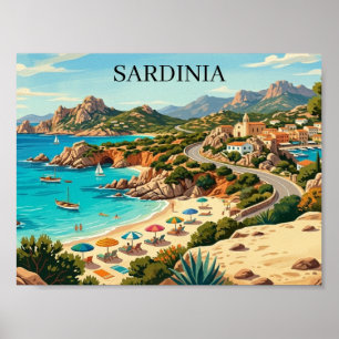 Poster Illustration de voyage en Sardaigne Italie vintage