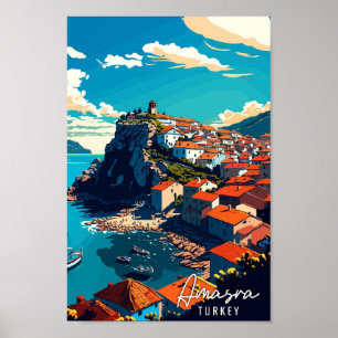 Poster Illustration de voyage vintage Amasra Turkey