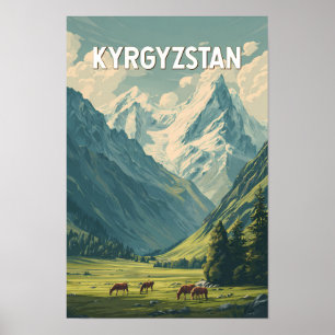 Poster Illustration de voyage vintage au Kirghizistan