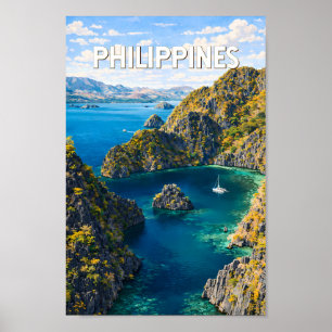 Poster Illustration de voyage vintage aux Philippines