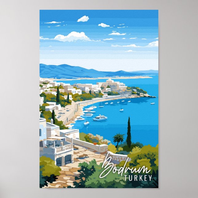Poster Illustration de voyage vintage Bodrum Turkey (Devant)