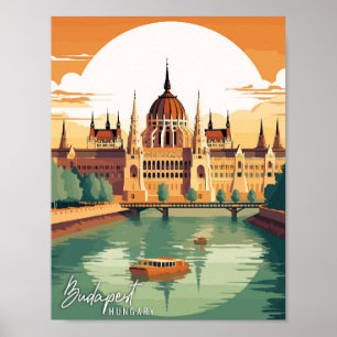 Poster Illustration de voyage vintage Budapest Hungary
