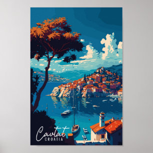 Poster Illustration de voyage vintage Cavtat Croatia