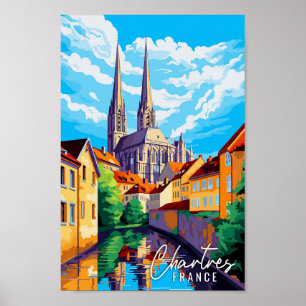 Poster Illustration de voyage vintage Chartres France