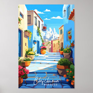Poster Illustration de voyage vintage Chefchaoun Maroc