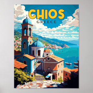 Poster Illustration de voyage vintage Chios Greece