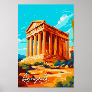 Poster Illustration de voyage vintage d'Agrigente Italie