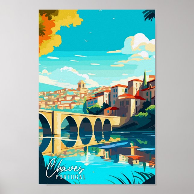 Poster Illustration de voyage vintage de Chaves Portugal  (Devant)