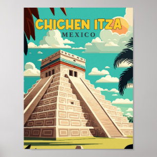 Poster Illustration de voyage vintage de Chichen Itza Mex