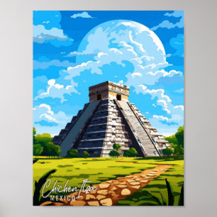 Poster Illustration de voyage vintage de Chichen Itza Mex