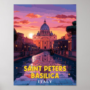 Poster Illustration de voyage vintage de la basilique Sai