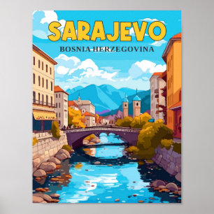 Poster Illustration de voyage vintage de Sarajevo Bosnie