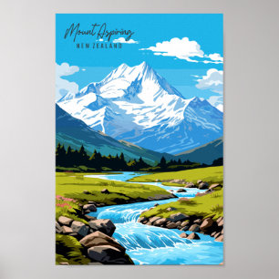 Poster Illustration de voyage vintage du mont Aspiring