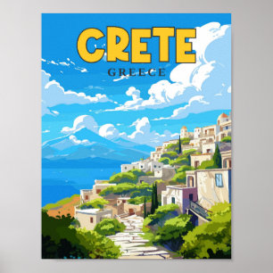 Poster Illustration de voyage vintage en Crète Grèce