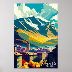 Poster Illustration de voyage vintage Grenoble France