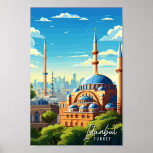 Poster Illustration de voyage vintage Istanbul Turquie Ar