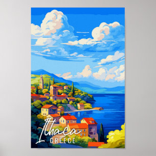 Poster Illustration de voyage vintage Ithaca Grèce