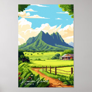 Poster Illustration de voyage vintage Kualoa Ranch Hawaii
