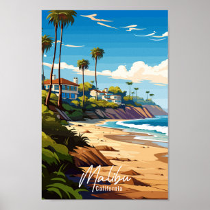 Poster Illustration de voyage vintage Malibu California