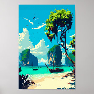 Poster Illustration de voyage vintage Phi Thailand Art