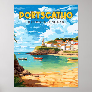 Poster Illustration de voyage vintage Portscatho Cornwall
