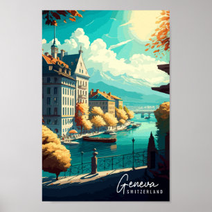 Poster Illustration de voyage vintage Suisse Genève