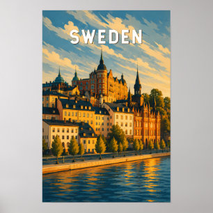 Poster Illustration de voyage vintage sur la Suède