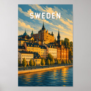 Poster Illustration de voyage vintage sur la Suède