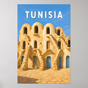 Poster Illustration de voyage vintage sur la Tunisie