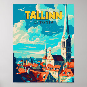 Poster Illustration de voyage vintage Tallinn Estonie