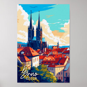 Poster Illustration de voyage vintage tchèque Brno